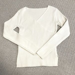 Cream Ballerina V cut knit top
